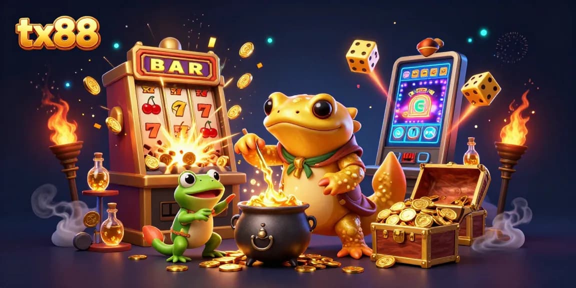 Explore the exciting world of tx88 with a vibrant slot machine and gold coins.