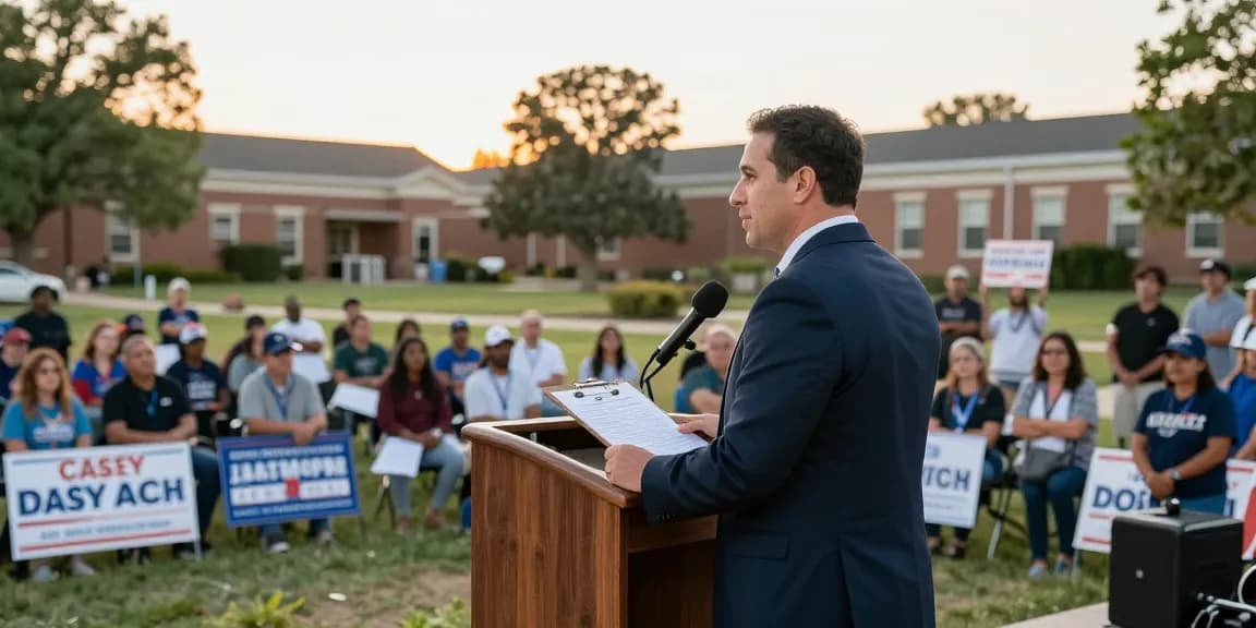 Casey Askar engaging with community during a town hall meeting.