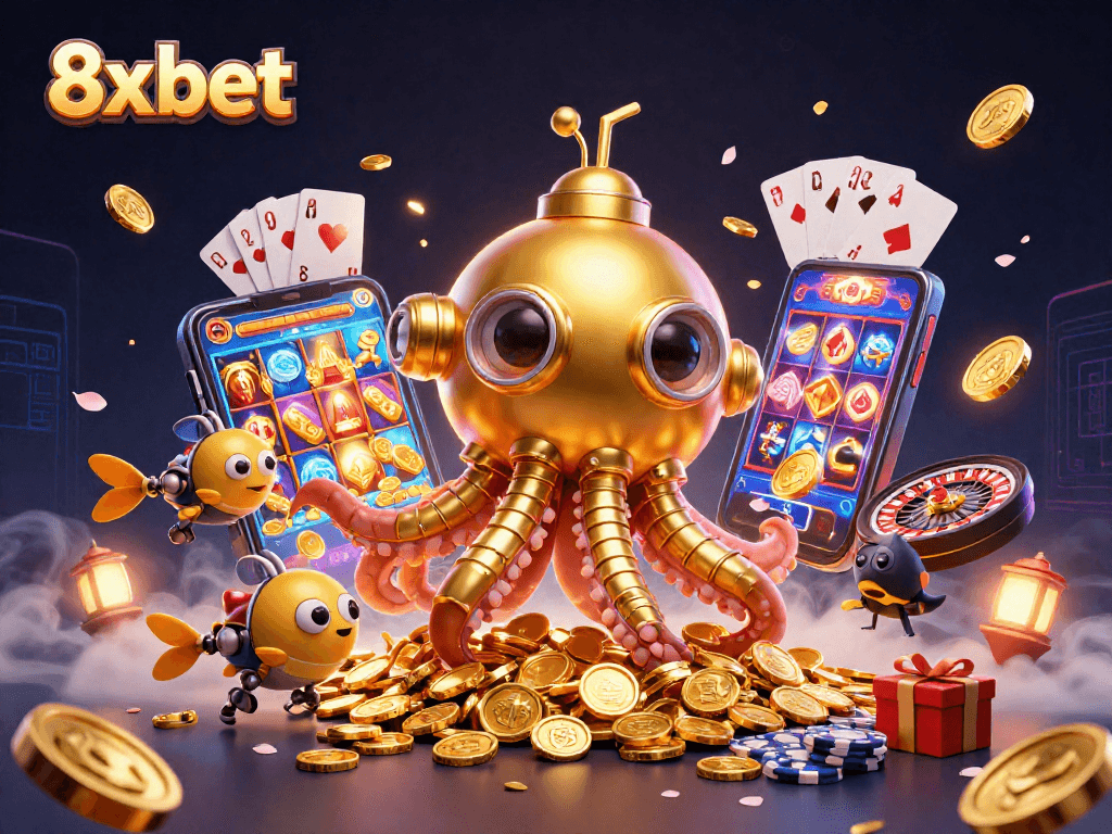 Experience thrilling wins with 8x bet in this vibrant casino 3D scene.