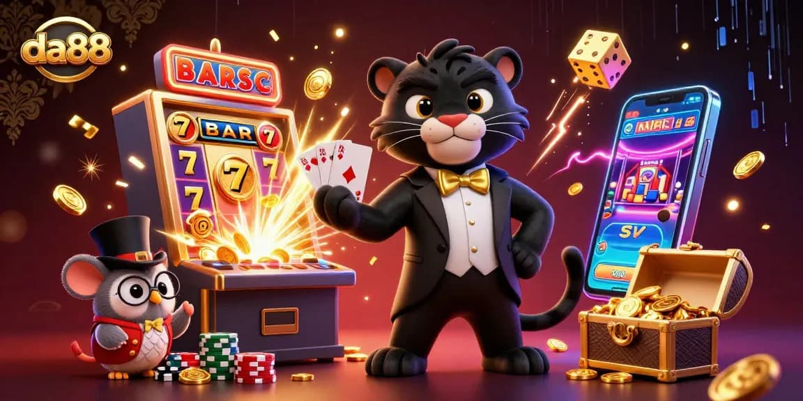 Experience the thrill of da88 with a lively 3D casino scene featuring characters and vibrant gaming elements.