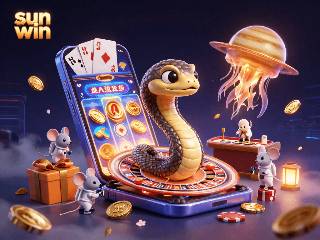 Bet on cosmic adventures at sun win with astronaut mice and a roulette snake spinning in space.