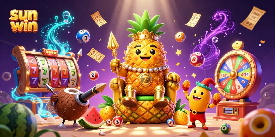 Experience sun win's vibrant slot action with a pineapple king and lively gambling elements.