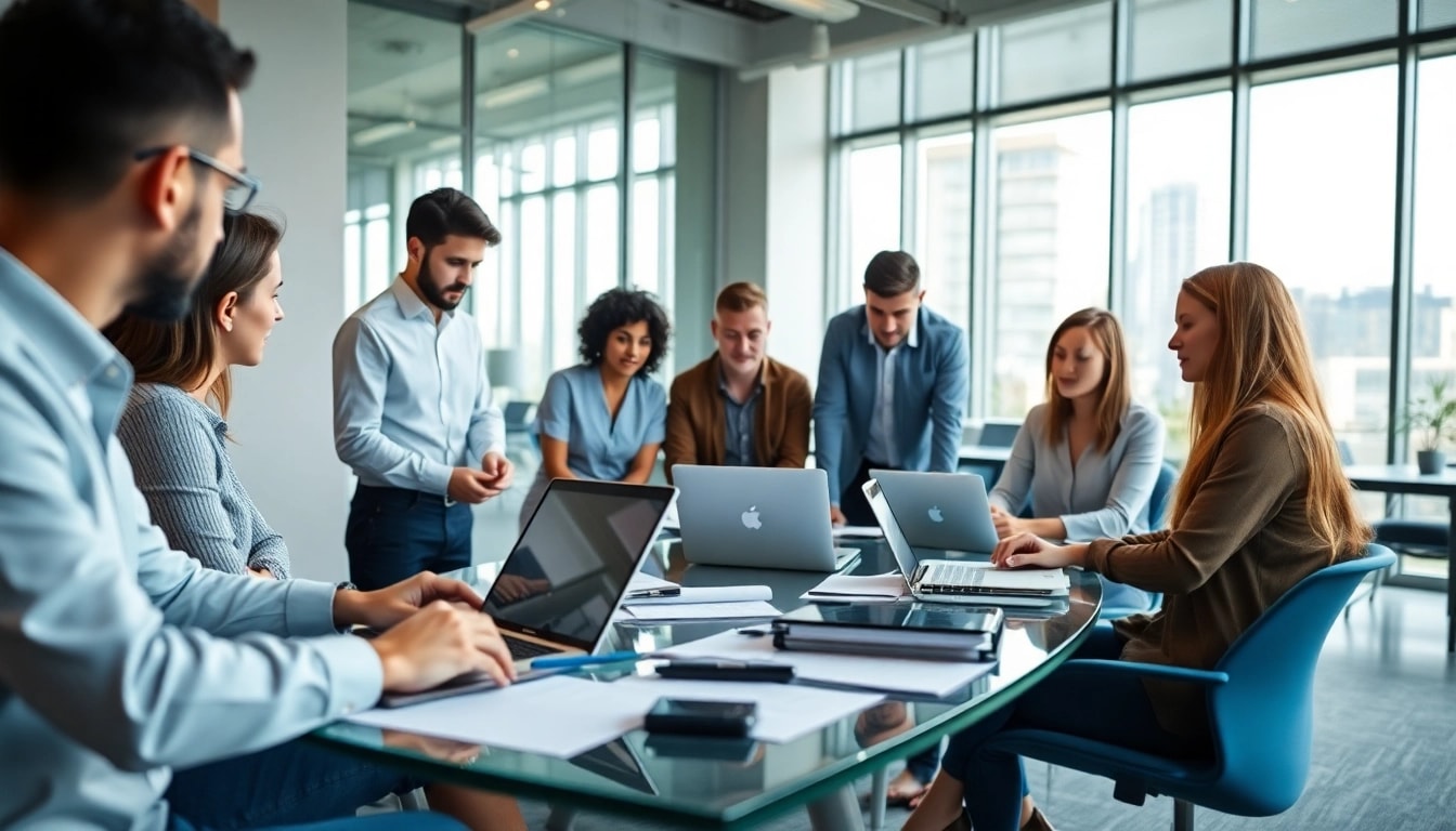 IT Consulting Experten arbeiten zusammen in einem modernen Buero, das Engagement und Innovation zeigt.