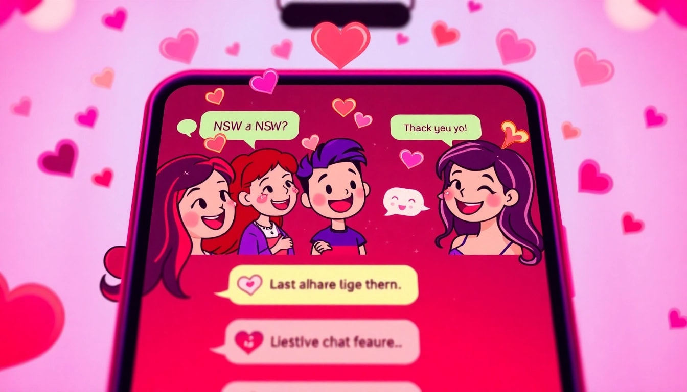 Playful NSFW chat scene with animated characters and vibrant emojis.