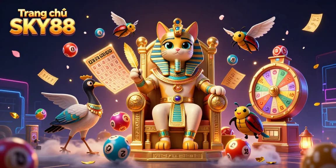 Engage with the vibrant world of Trang chủ SKY88 through an exciting lottery-themed illustration.