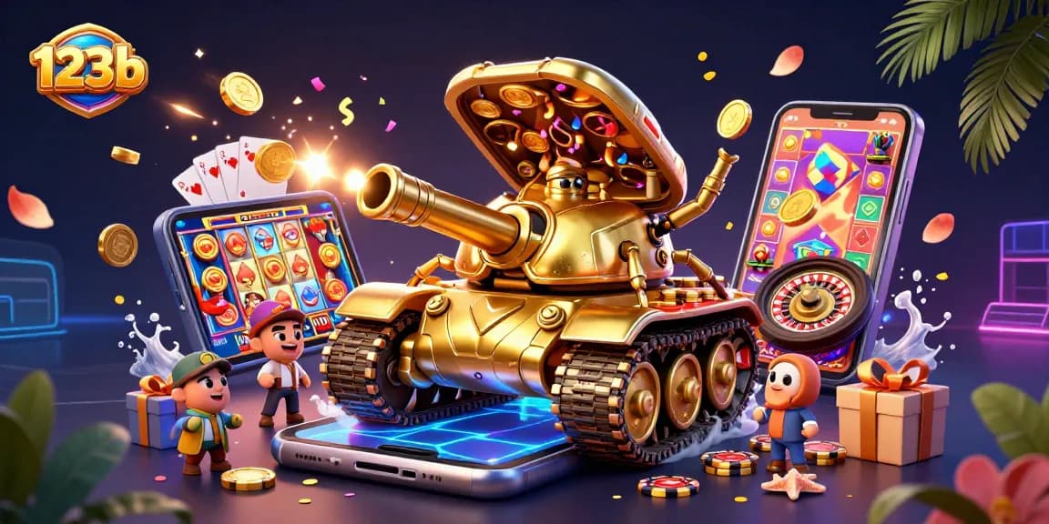Experience the vibrant world of 123b with a stunning 3D casino scene featuring interactive game elements.