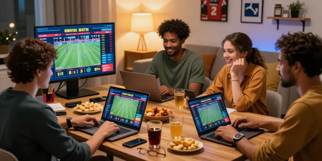 Engaged players enjoying online betting on https://gem88.bz/ in a cozy home setting.