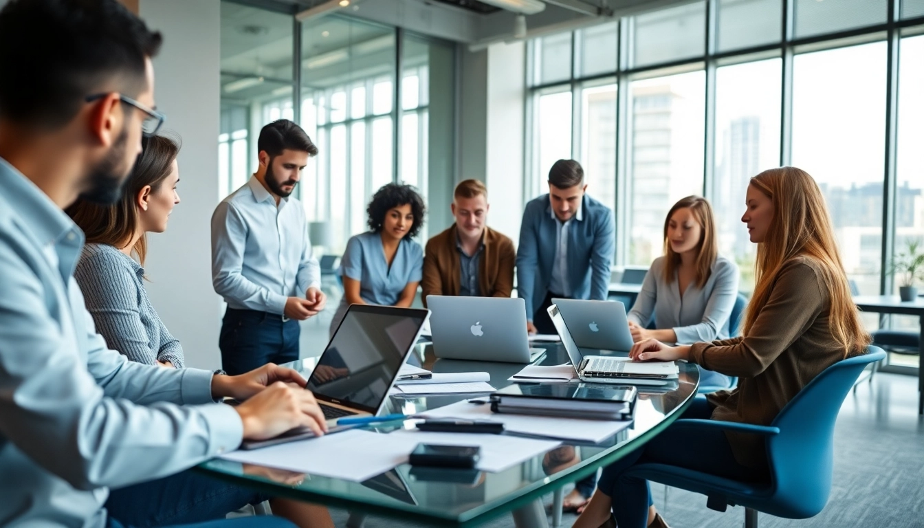 IT Consulting Experten arbeiten zusammen in einem modernen Buero, das Engagement und Innovation zeigt.