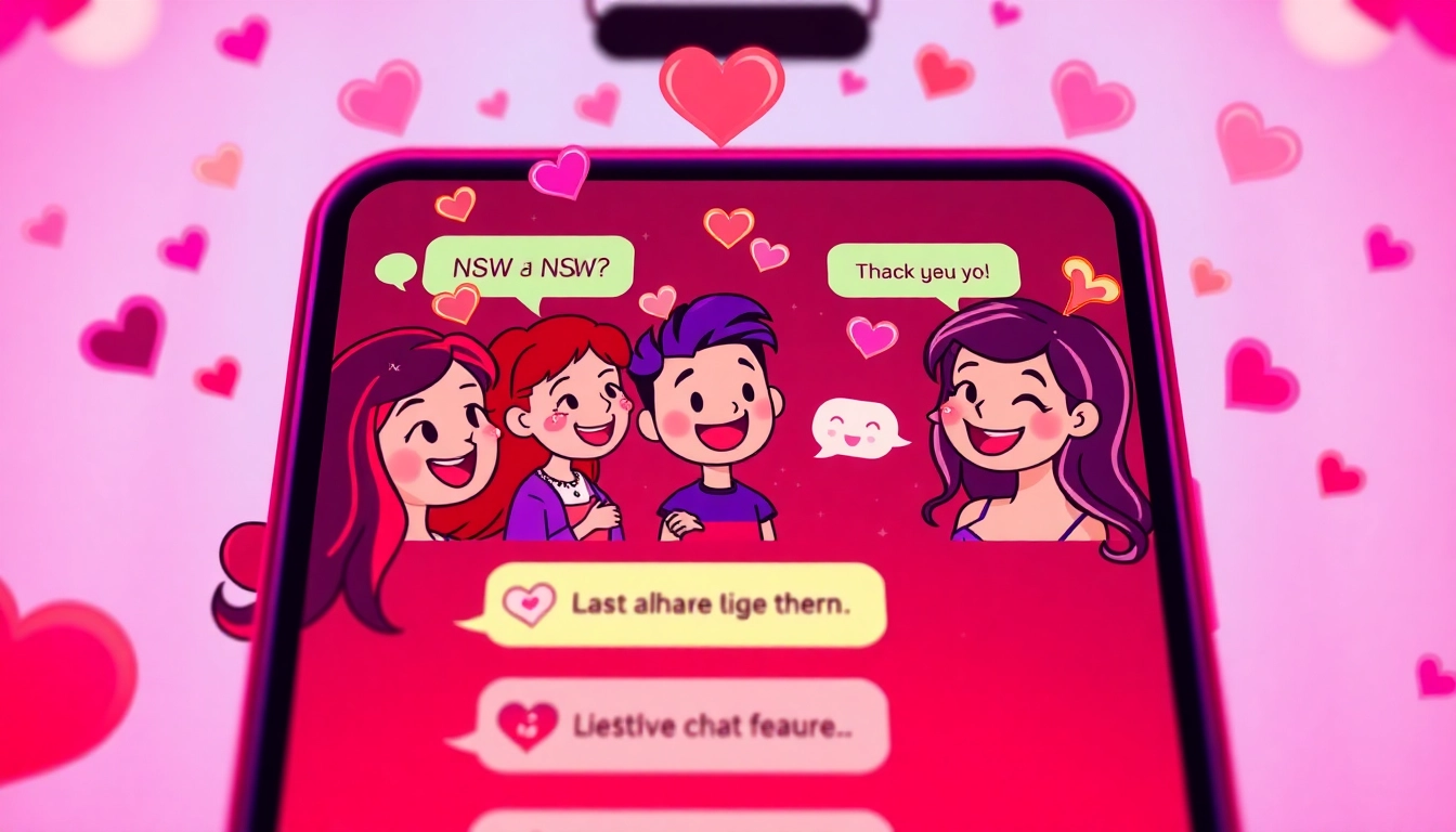 Playful NSFW chat scene with animated characters and vibrant emojis.