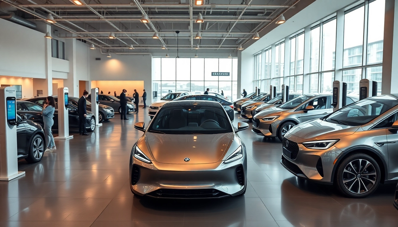 Elektroautos in a modern showroom showcasing innovative electric vehicle designs.