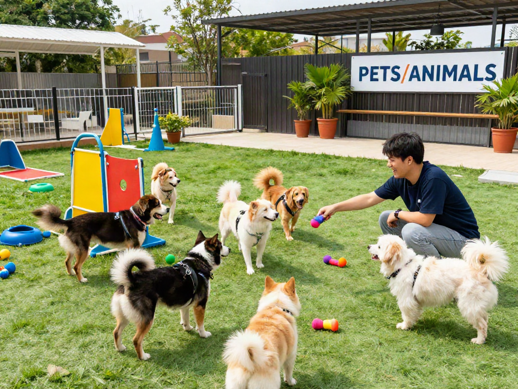 Engaging doggy daycare scene showcasing playful pups as they deposit 10k in joyful activity.