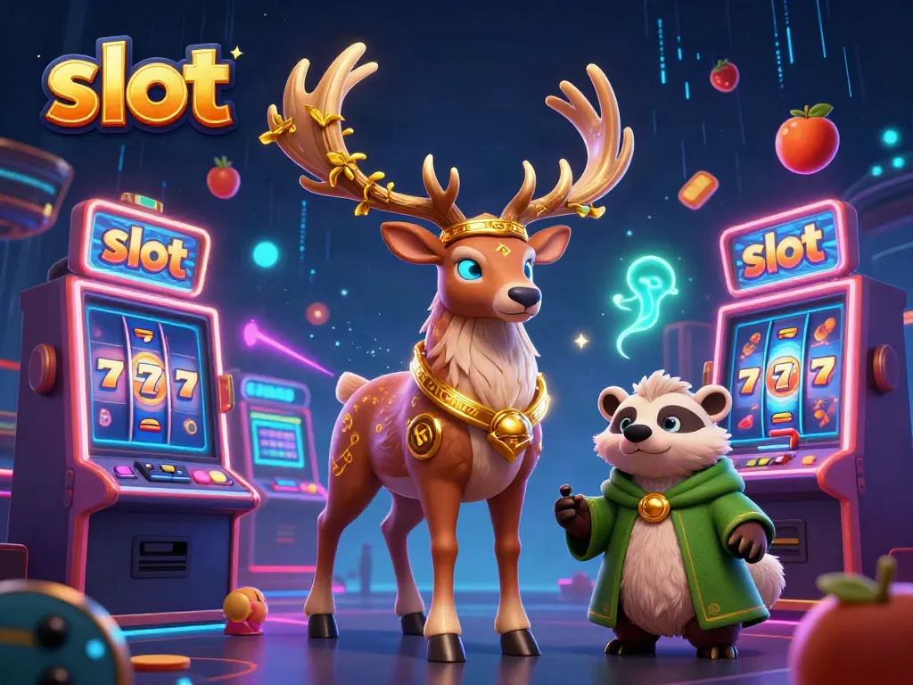 Experience thrilling jackpots in a vibrant animated scene featuring a slot motif with druid and badger characters.