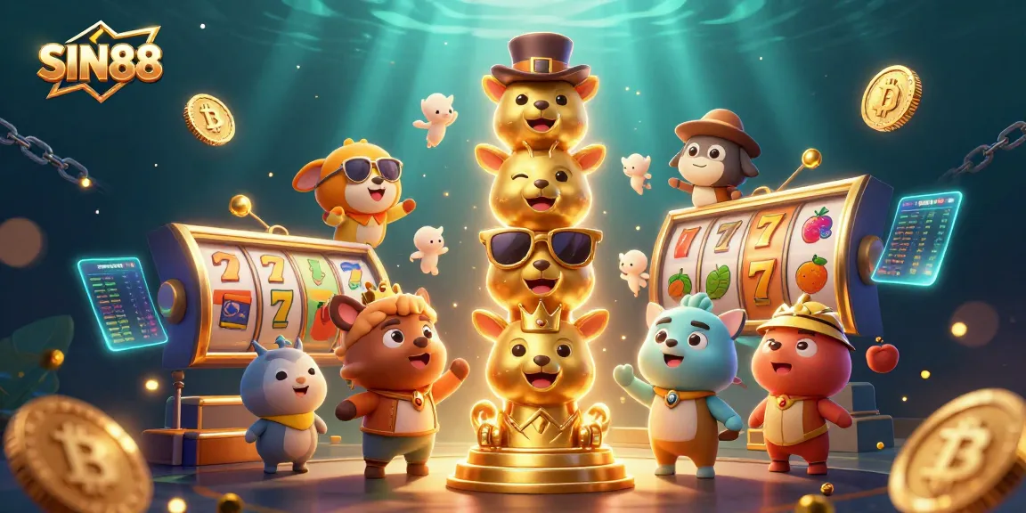 SIN88 engages players with a vibrant casino theme featuring animated golden totem poles and slot game elements.
