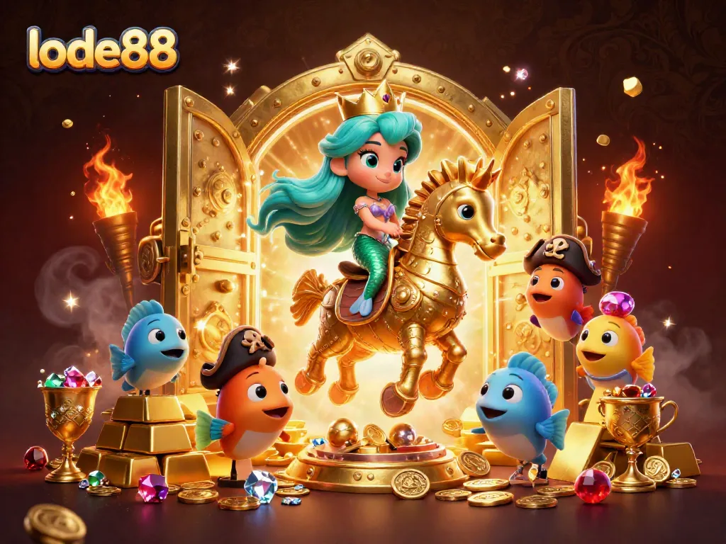 Engage in exciting gameplay with lode88's vibrant underwater scene featuring a mermaid princess and treasures.