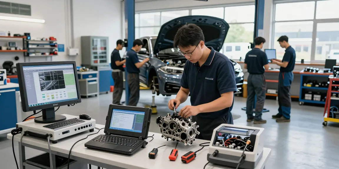 BMW Steuerkette Wechseln, präsentiert in einer professionellen Kfz-Werkstatt mit kompetenten Techniker:innen bei der Arbeit.