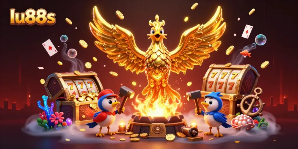 Join the thrilling action at lu88s with an ultra-detailed slot game scene filled with gold coins.