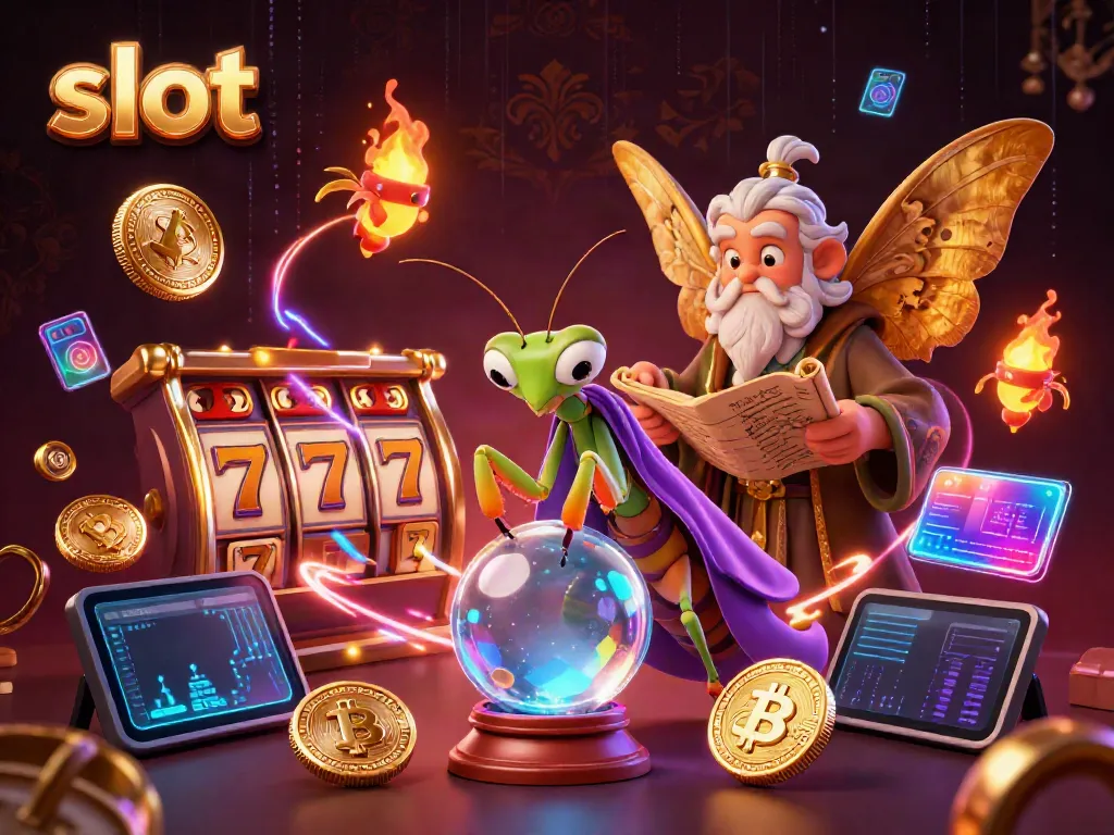 Engage with slot games featuring a mystical fortune teller and librarian in a vibrant, detailed scene filled with jackpot elements.