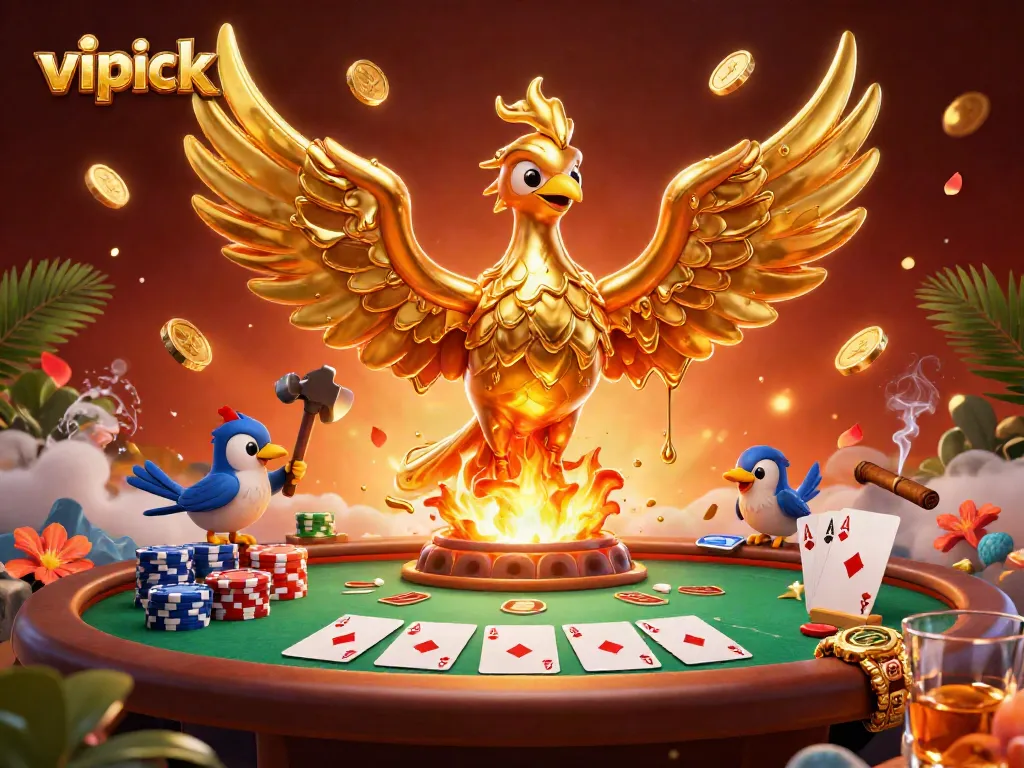 Win at vipluck with a vibrant 3D casino scene showcasing poker and gold-themed elements.