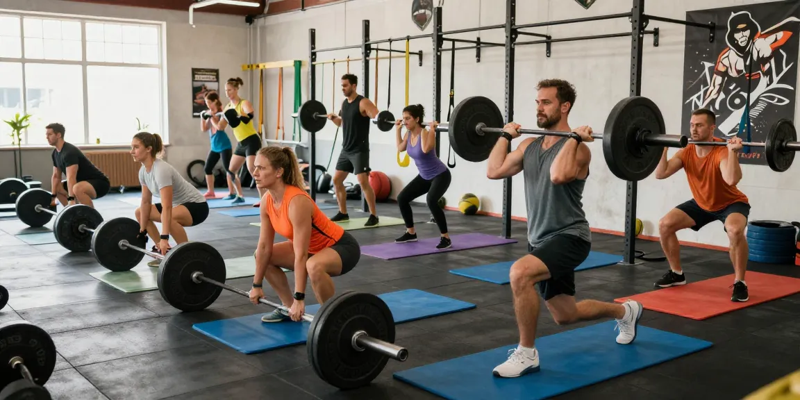 Prime Pharma Shop: Fitness-Enthusiasten trainieren intensiv im modernen Gym mit Gewichten und Motivation.