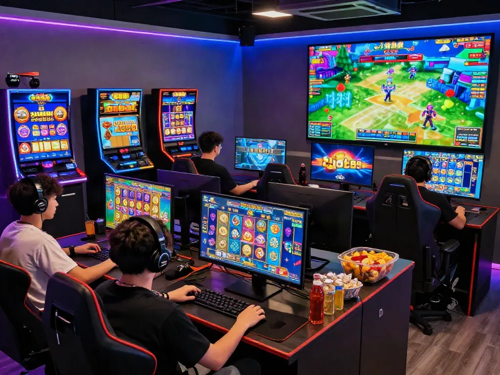 Players enjoying the excitement of Slot88 online gaming in a vibrant gaming environment.
