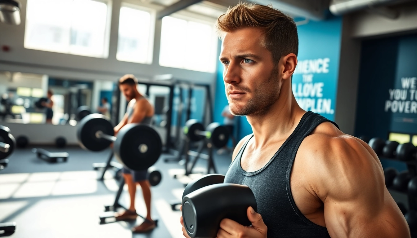 Proviron kaufen für Fitnesszwecke mit einem Trainer in einem modernen Fitnessstudio.
