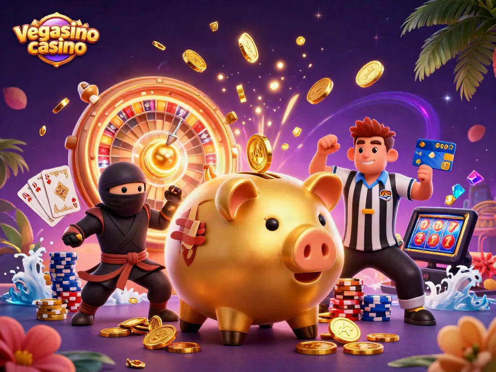 Join the excitement at vegasino casino with cascading coins and 3D gaming elements!