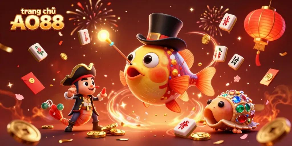 Experience the excitement of trang chủ AO88 with vibrant characters attracting gold coins amid colorful casino elements.